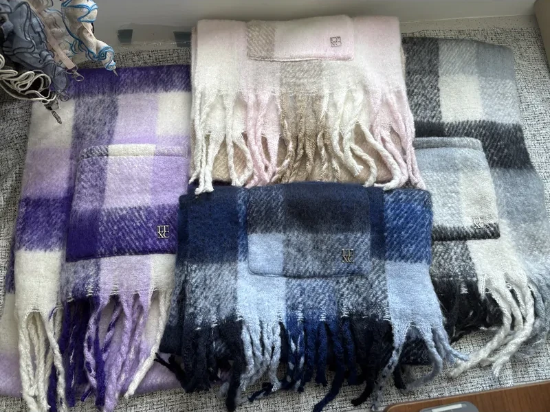 Cozy Knit Beanie Hat & Plaid Scarf  - Style #SCARVES-063