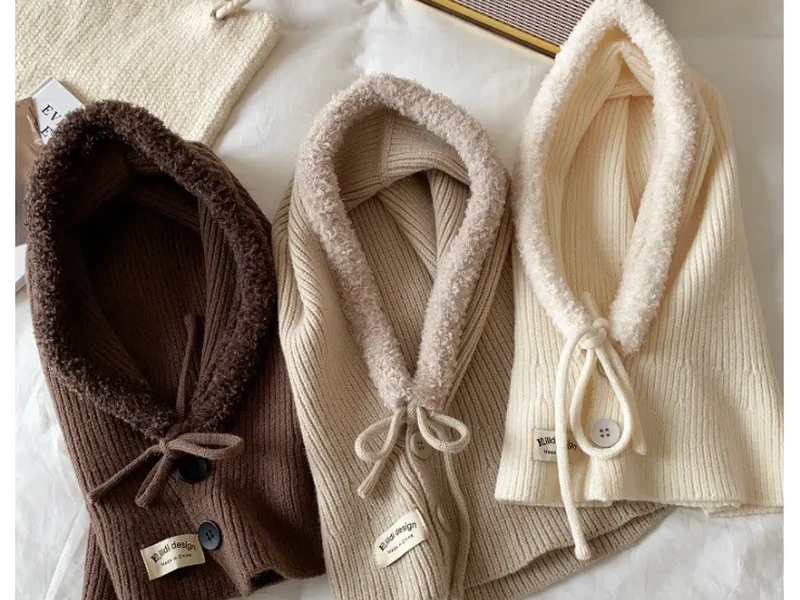 Cozy Knit Beanie Hat & Plaid Scarf  - Style #SCARVES-071