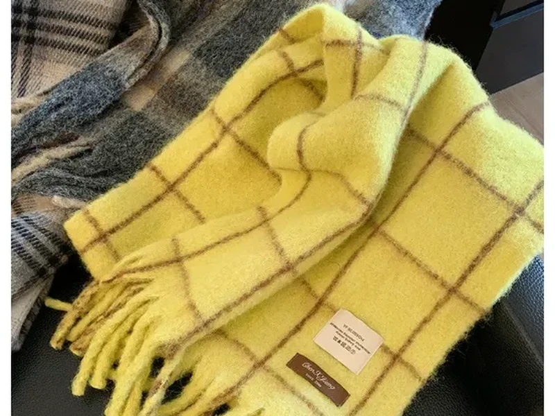 Cozy Knit Beanie Hat & Plaid Scarf  - Style #SCARVES-072